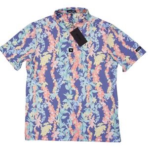 NWT Bad Birdie Core Polo Golf Shirt Mens L Multicolor Floral‎ Lei'd Stretch